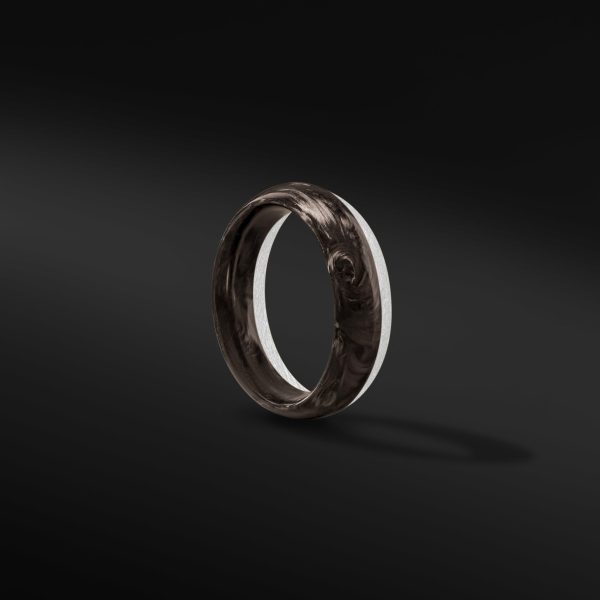 Forged Carbon Crescent Silver Ring